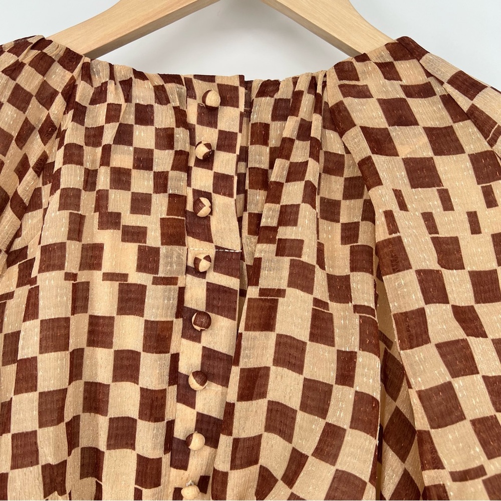 Moon River Tan and Brown Checkered Dress - Picture 10 of 16